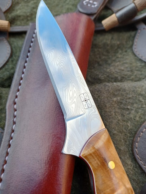 Roe Catcher Thor pattern Damasteel, stabilised Maple