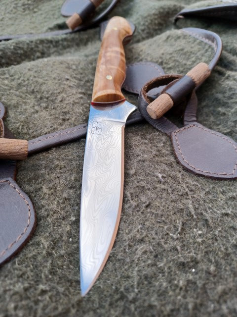 Roe Catcher Thor pattern Damasteel, stabilised Maple