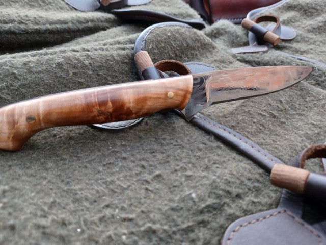 Roe Catcher Thor pattern Damasteel, stabilised Maple