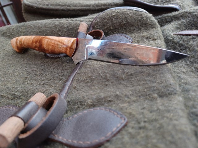 Roe Catcher Thor pattern Damasteel, stabilised Maple