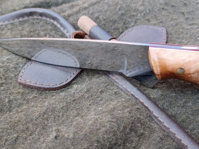 Roe Catcher Thor pattern Damasteel, stabilised Maple