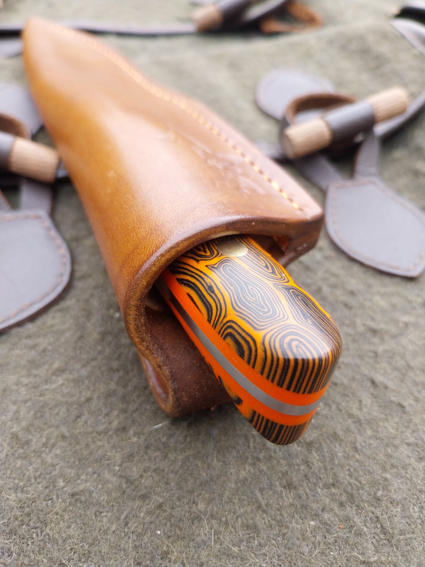 Roe Stalker Orange and Black Damascus G10
