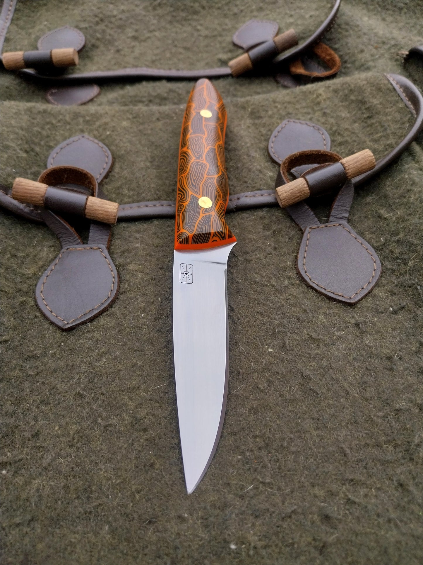 Roe Stalker Orange and Black Damascus G10