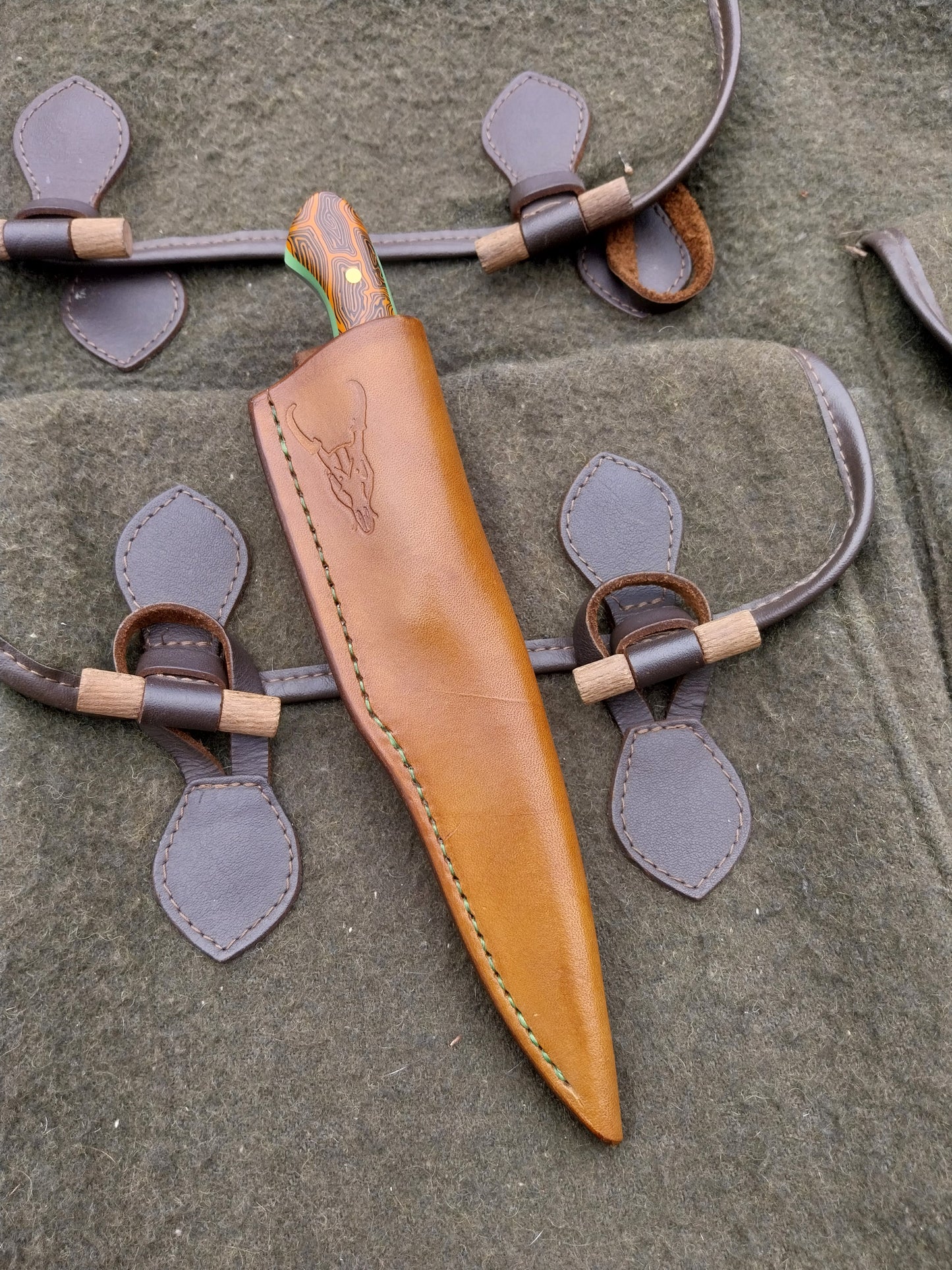 Muntjac Catcher Orange and Black Damascus G10 with glow in the dark liners