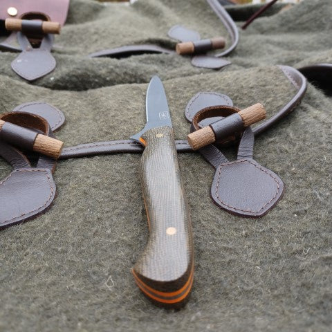 Muntjac Catcher Green canvas micarta orange kirinite