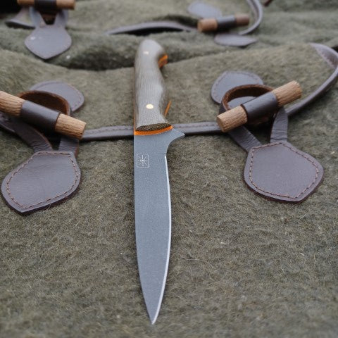 Muntjac Catcher Green canvas micarta orange kirinite