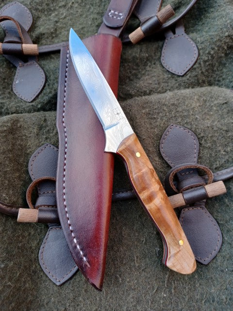 Roe Catcher Thor pattern Damasteel,  stabilised Maple