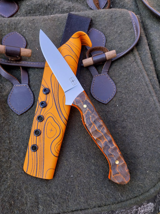 Roe Catcher Orange/Black Damascus G10