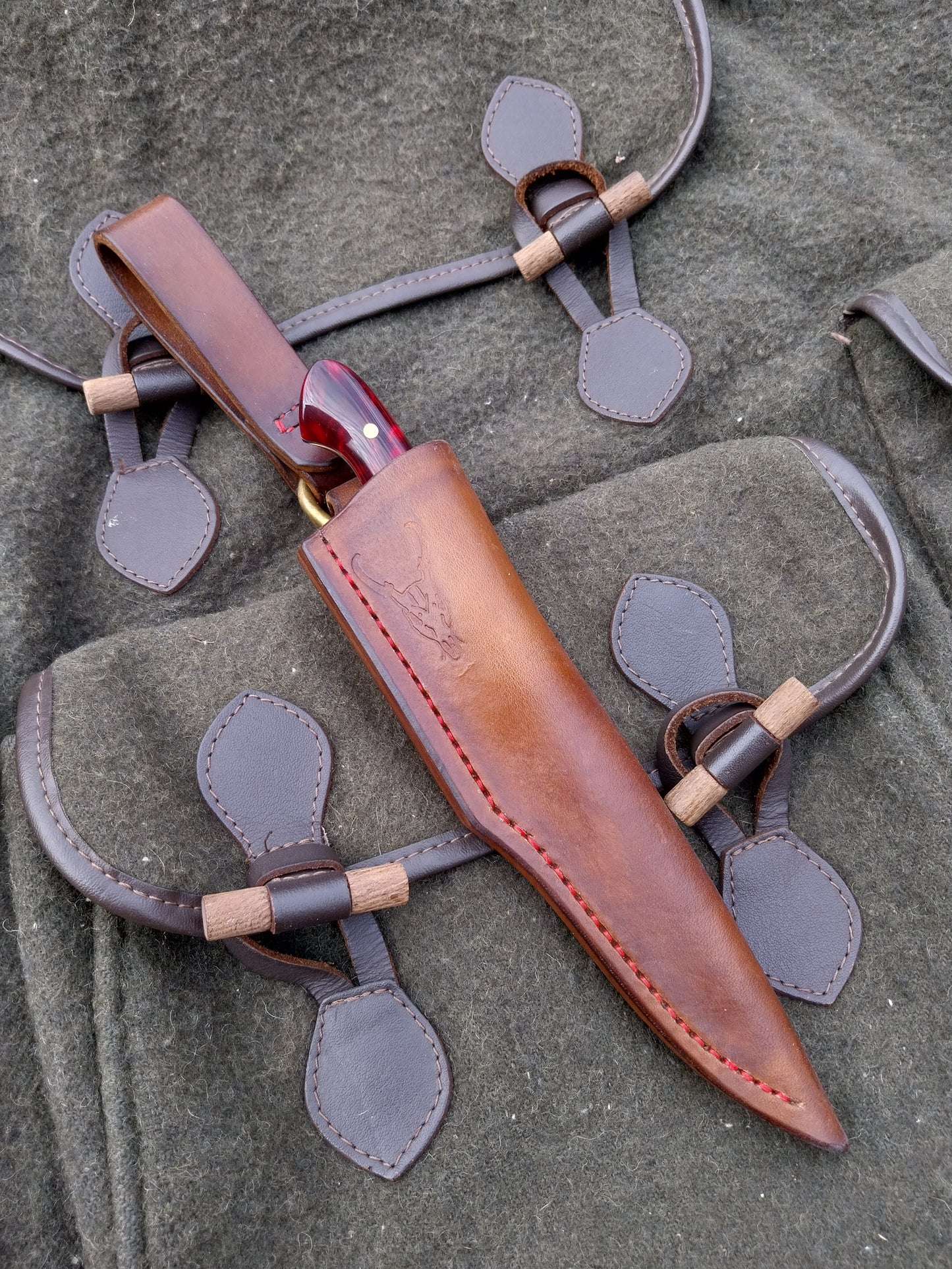 Muntjac Catcher Buckeye Burl / Dark Red Resin Hybrid