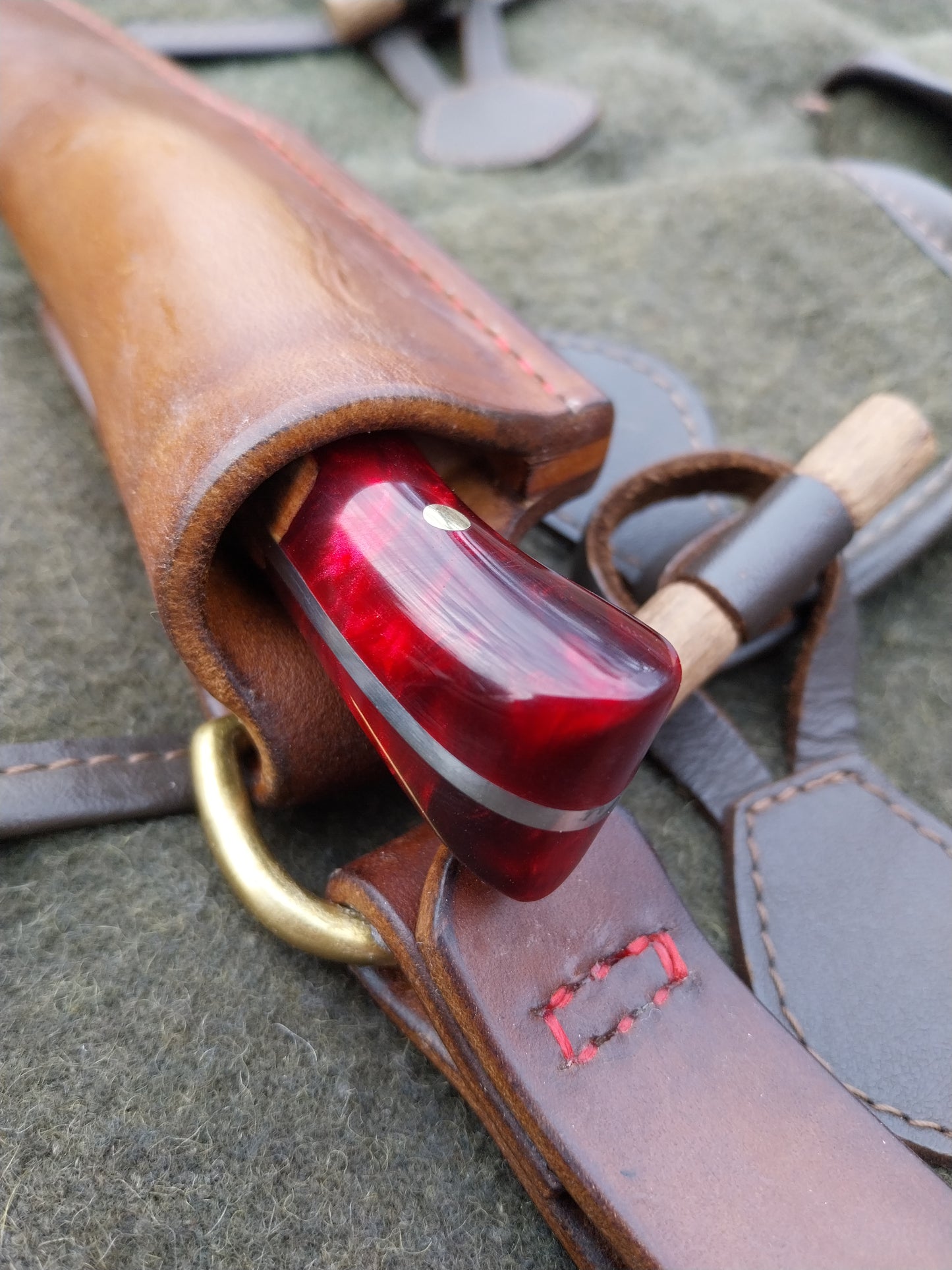 Muntjac Catcher Buckeye Burl / Dark Red Resin Hybrid