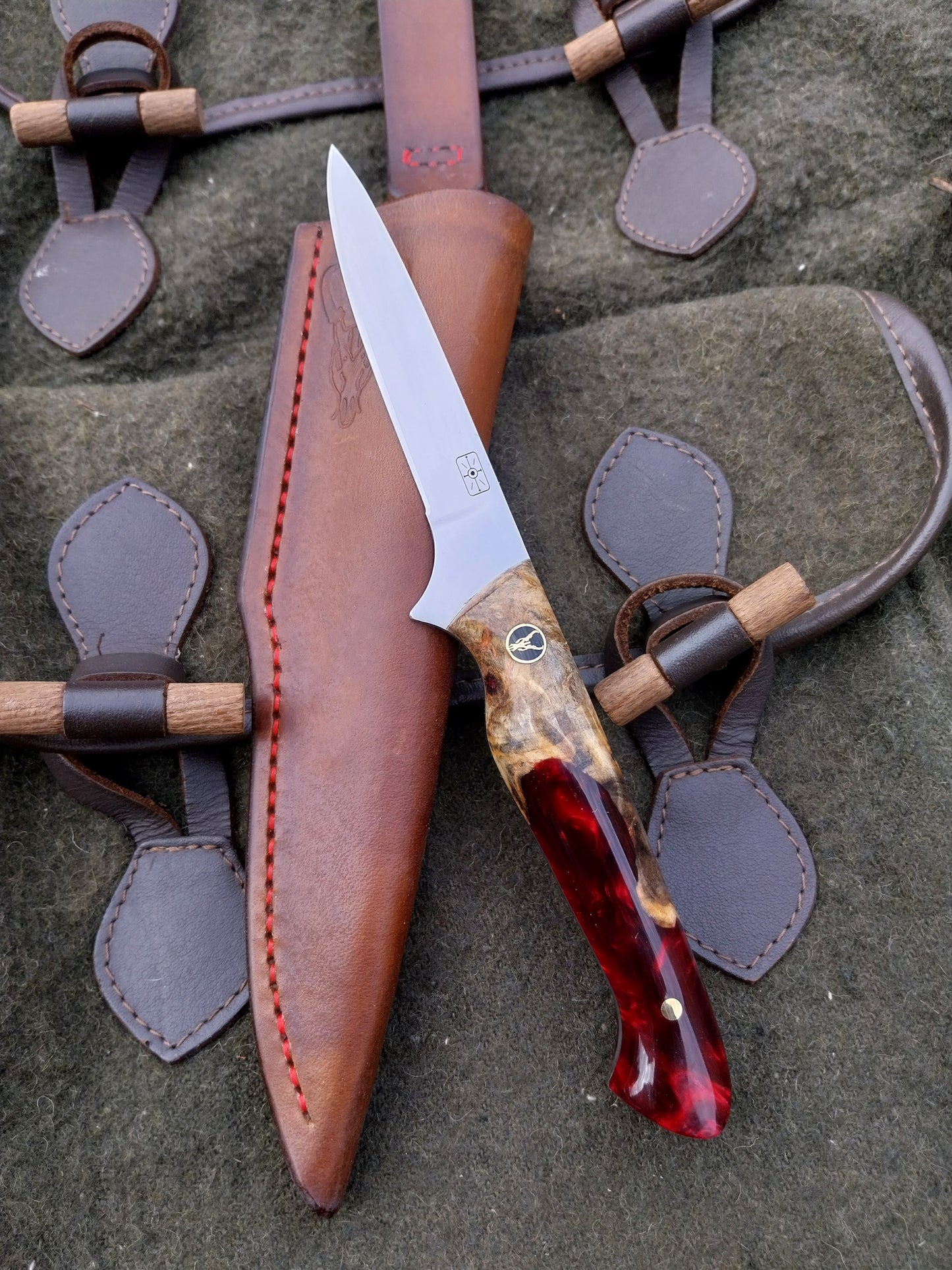 Muntjac Catcher Buckeye Burl / Dark Red Resin Hybrid