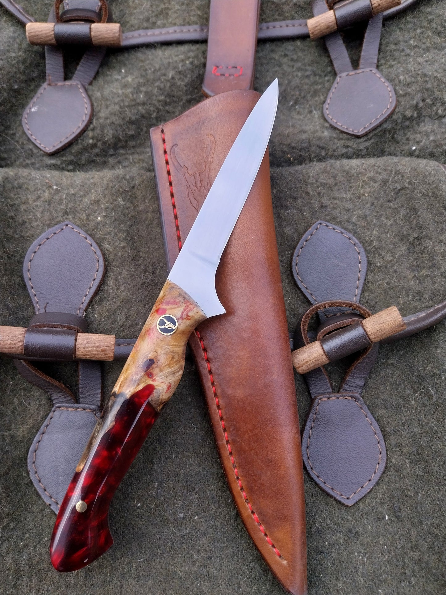 Muntjac Catcher Buckeye Burl / Dark Red Resin Hybrid