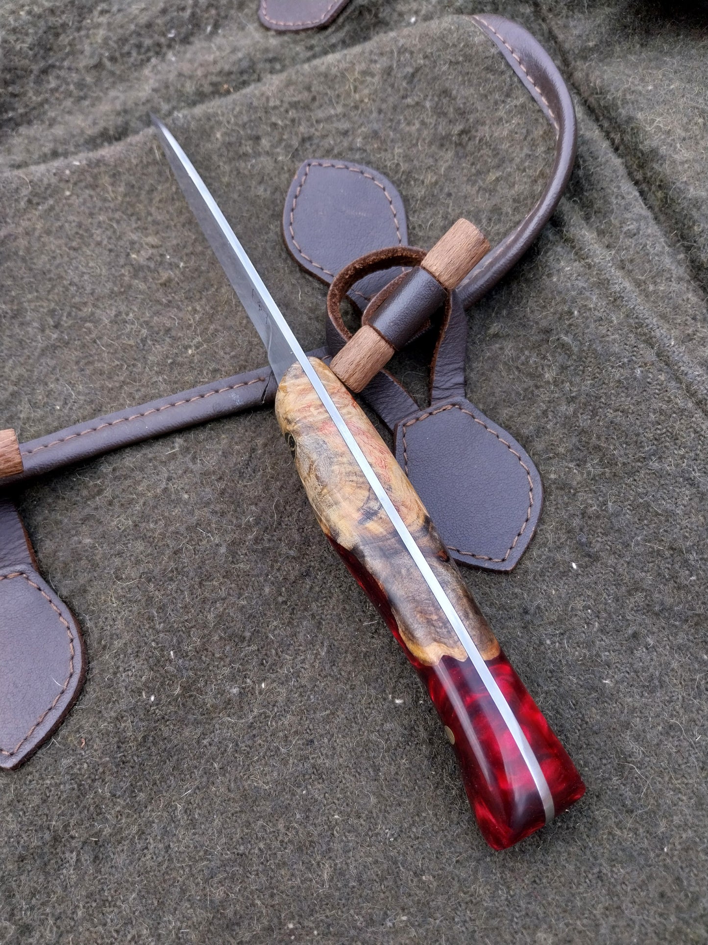 Muntjac Catcher Buckeye Burl / Dark Red Resin Hybrid