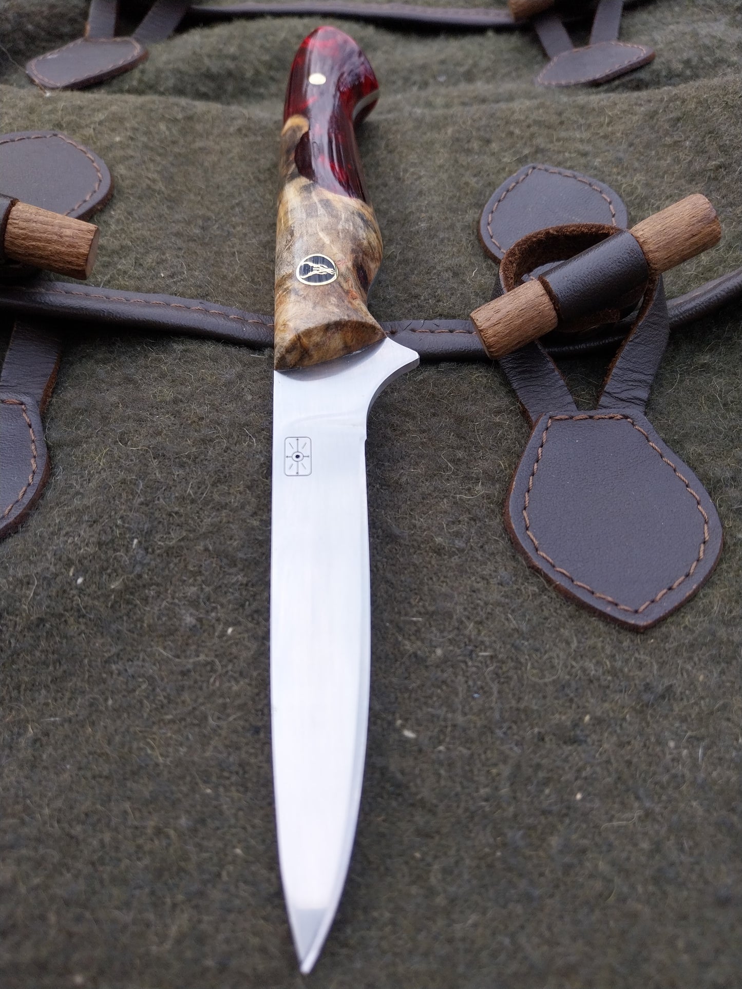 Muntjac Catcher Buckeye Burl / Dark Red Resin Hybrid