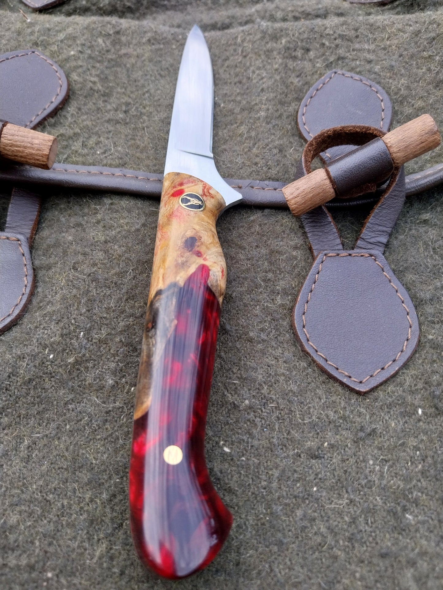 Muntjac Catcher Buckeye Burl / Dark Red Resin Hybrid