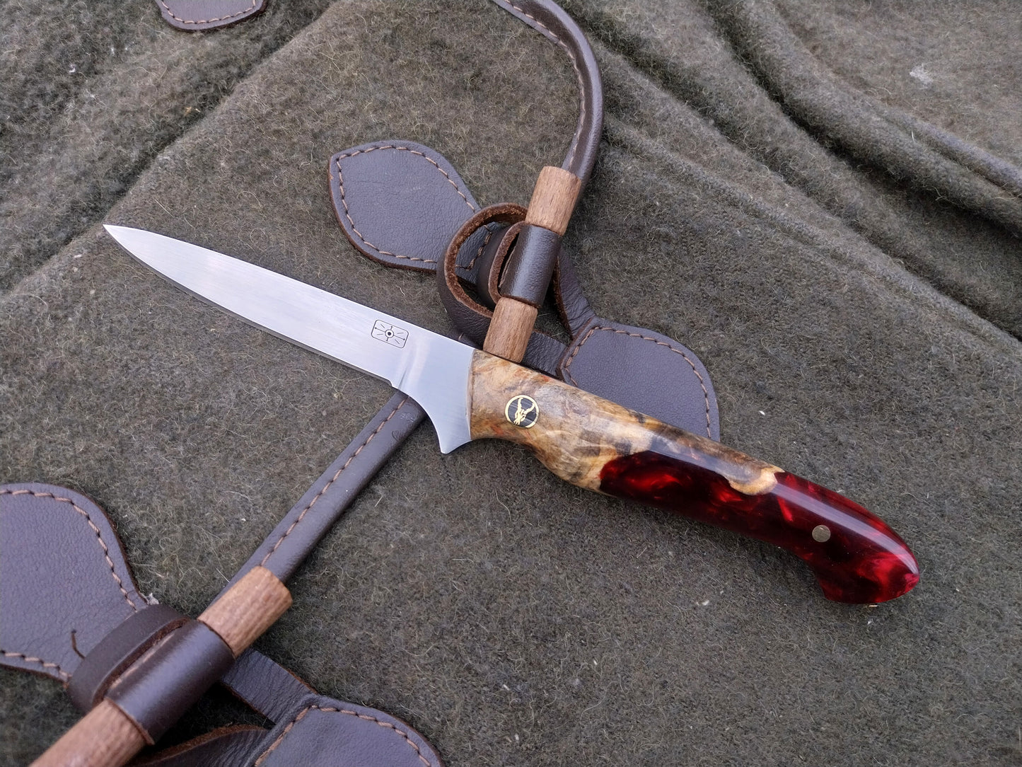Muntjac Catcher Buckeye Burl / Dark Red Resin Hybrid